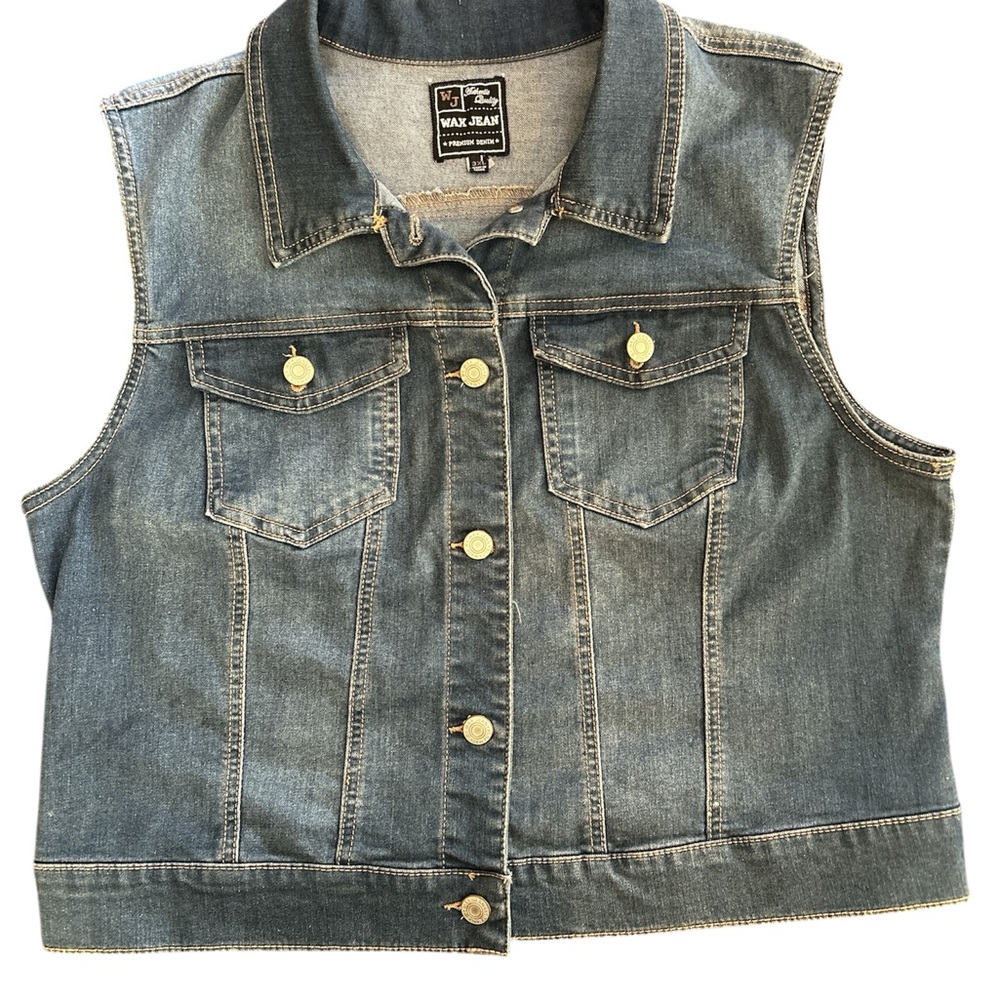 Women’s Wax Jean Denim Vest with Button Details 3XL